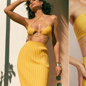 Meshki Ruched Knit Set - Yellow (S)